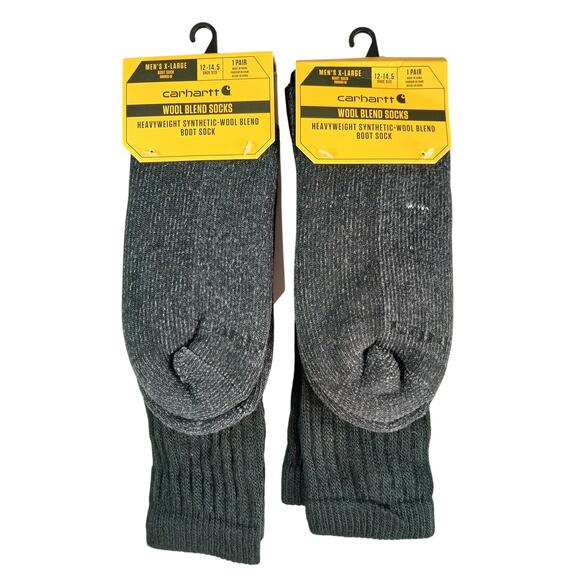 Carhartt Socks 2-PACK Wool Blend Mens XL (12-14.5) Black Boots Synthetic NWT - Picture 1 of 3